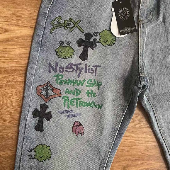 Chrome Hearts Cross Leather Embroidered Logo Jeans - Picture 4 of 9